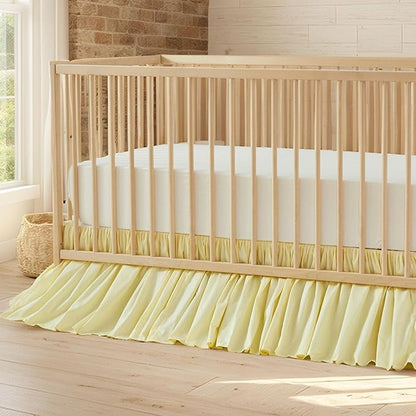 Brandream Gathered Crib Skirt, Baby Boy, Baby Girl, Gender Neutral Crib Skirt, 100% Cotton, 4-Sided, Solid Light Yellow Toddler Bedskirt Farmhouse Chic Nursery Crib Bed Skirt Dust Ruffle