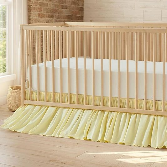 Brandream Gathered Crib Skirt, Baby Boy, Baby Girl, Gender Neutral Crib Skirt, 100% Cotton, 4-Sided, Solid Light Yellow Toddler Bedskirt Farmhouse Chic Nursery Crib Bed Skirt Dust Ruffle