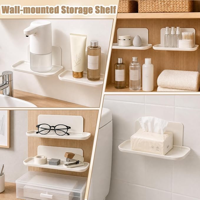 2Pcs Foldable Floating Shelf, No Drill Wall Shelves Adhesive Organizer Tray | - Image 4