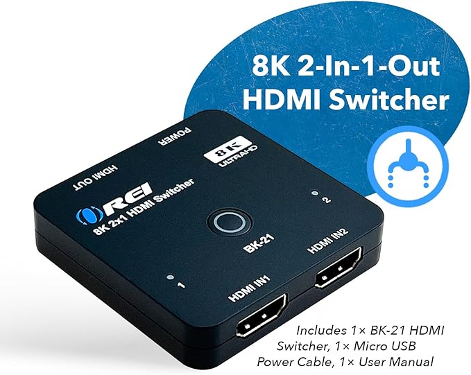 OREI 8K 2x1 HDMI Switch 4K@120hz - Auto HDMI Selector 48Gbps High Resolution Switch Between 2 Inputs Perfect for Gaming, PS5, Xbox, HDR10, Dolby Vision