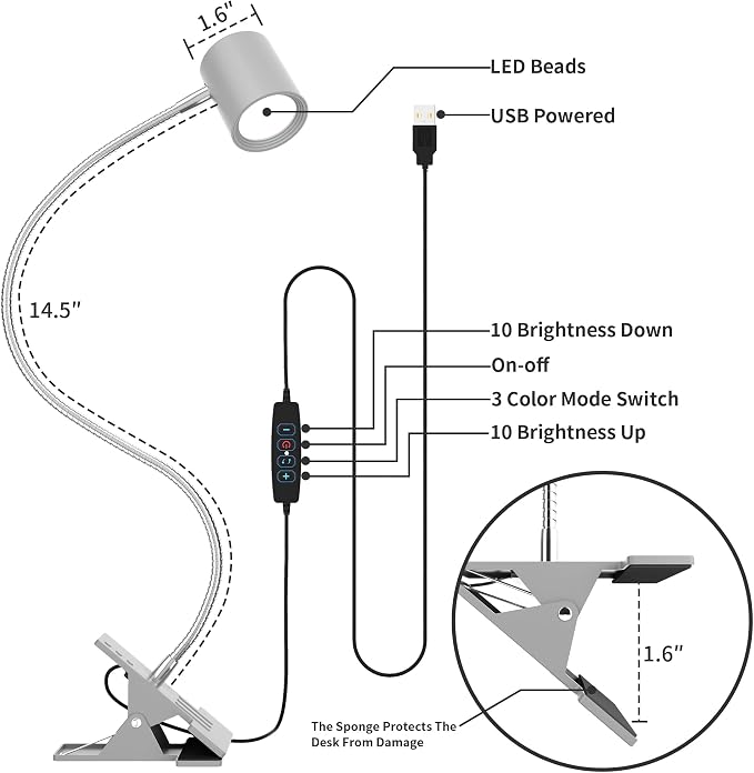 Dott Arts Desk Lamp, USB Clip On Light - Image 6