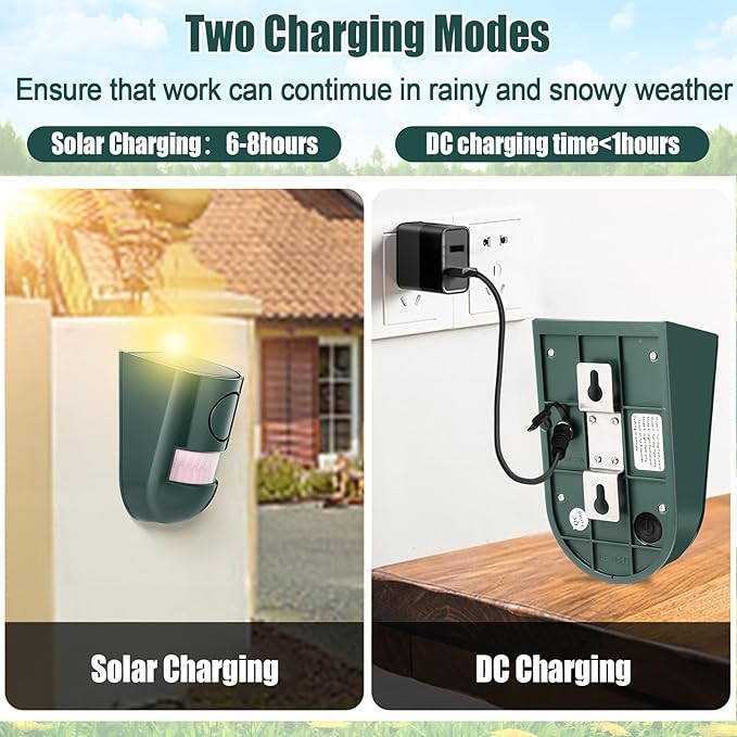 Qualirey 4 Pack Solar Sound and Light Alarm Motion Sensor 129db Outdoor Security Siren Waterproof Motion Activated Detector Alarm 6 LEDs Flash Warning Strobe System for Home, Farm (Green)