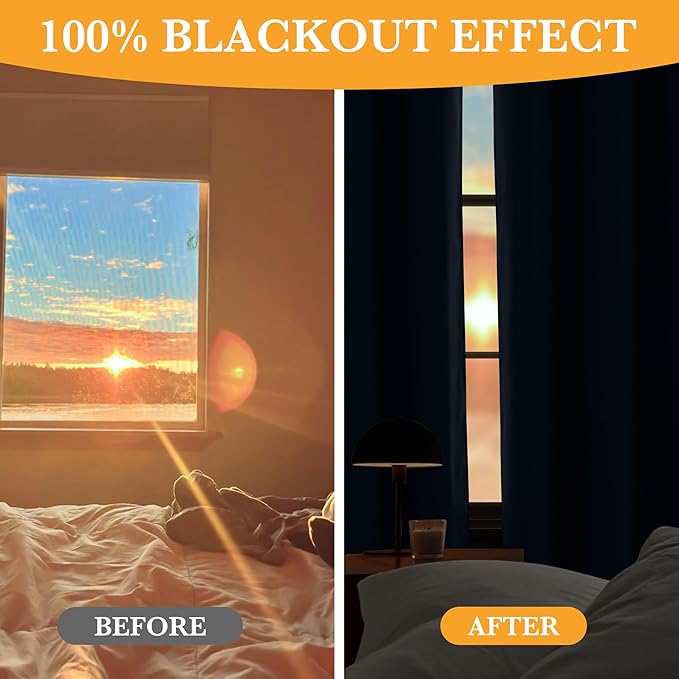 RYB HOME Navy Blue Blackout Curtains 63 inches Length - Image 4