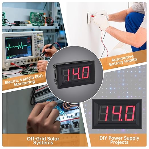 DiGiYes 5 Pack DC 5-120V Digital Mini Voltmeter 2 Wire 0.56 inch LED Display Panel Voltage Meter for Car Motorcycle Battery Monitor (Red)