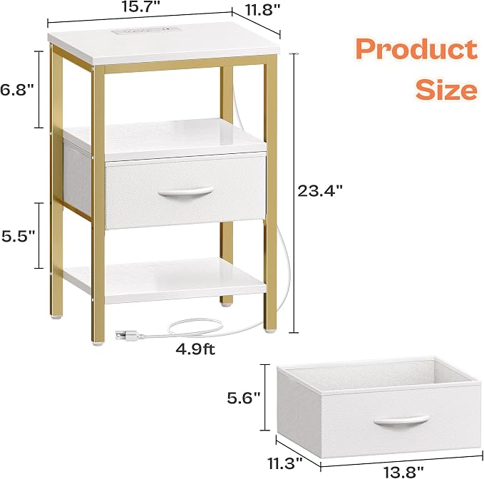 SUPERJARE Nightstand with Charging Station, USB-C Port, Bedside Table | Night - Image 7