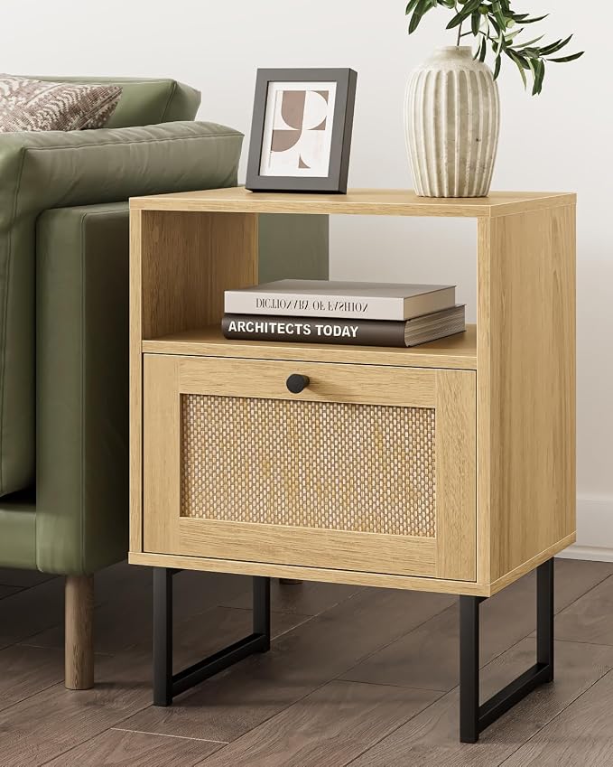 Masupu Extra Large Rattan Nightstand, Modern Boho Farmhouse Wood Bedside Table - Image 4