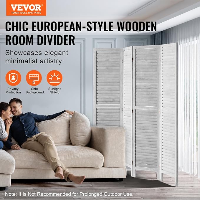 VEVOR Wood Room Divider, 4 Panel Folding Privacy Screen, 66.9 Inches Tall - Image 2