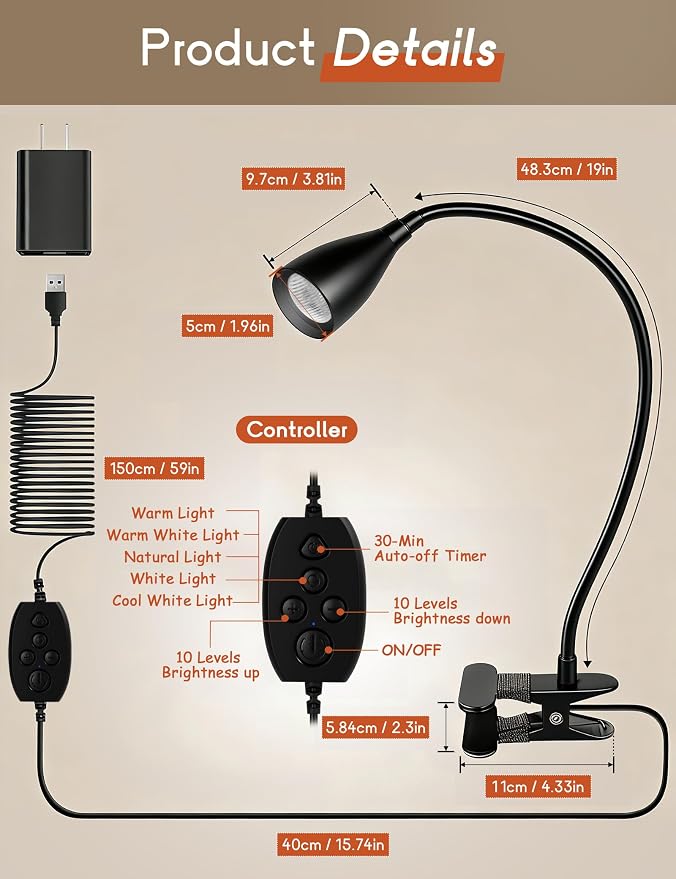 2 PCS Reading Light for Book in Bed, Clip on Light Reading Lamp - Image 6