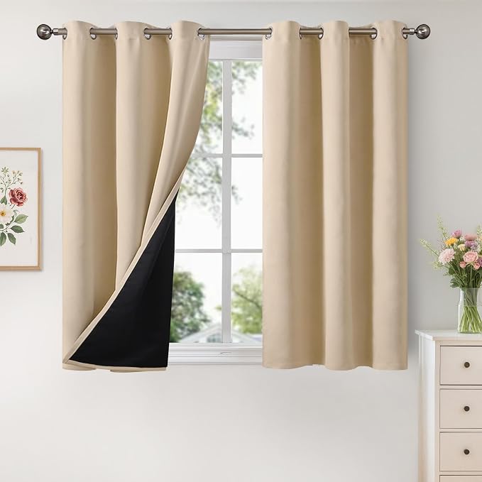 YoungsTex 100% Blackout Curtains 45 Inch Length 2 Panels, Room Darkening Drapes by YoungsTex