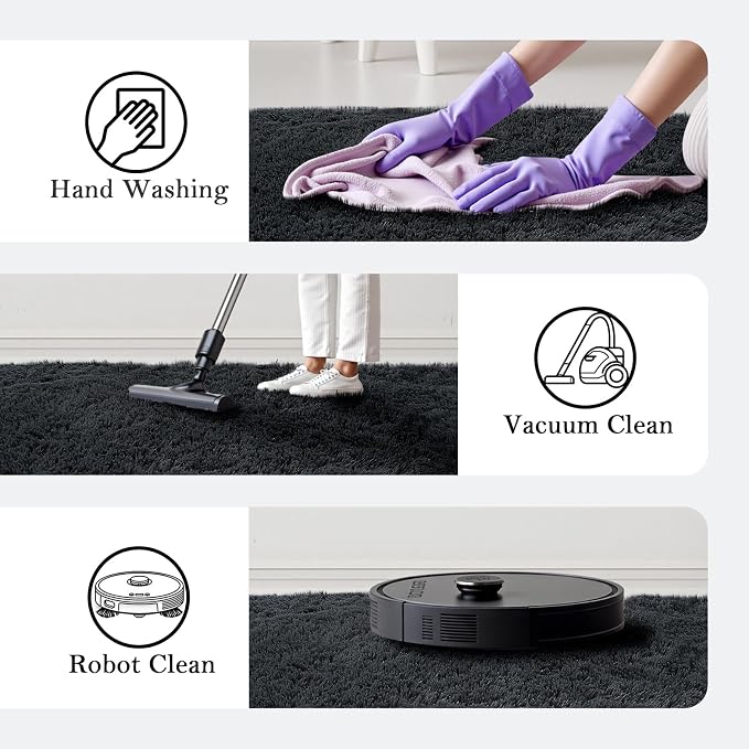 Small Shag Area Rug for Bedroom, 2x3 Black Soft Plush Carpet | Non-Slip Floor - Image 5