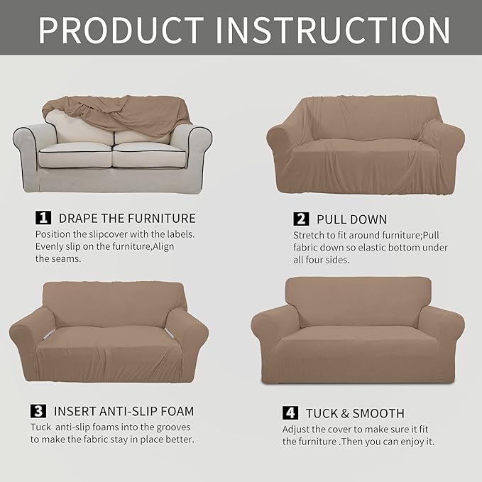 Easy-Going Stretch Oversized Chair Sofa Slipcover 1-Piece Couch Sofa Cover Furniture Protector Soft with Elastic Bottom for Kids Spandex Jacquard Fabric Small Checks Camel