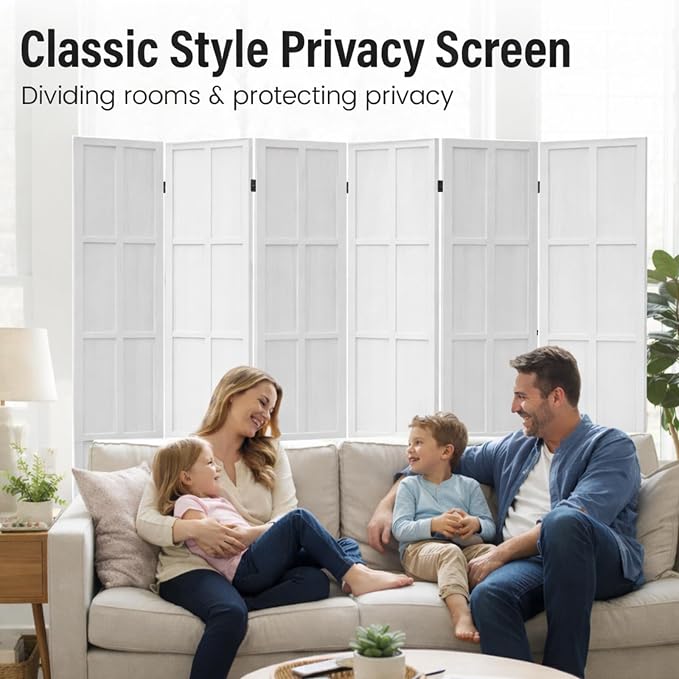 6 Panel Wood Room Divider and Folding Privacy Screen 67″, Freestanding Wall - Image 3