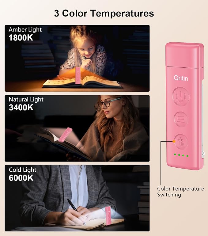 Gritin Book Light Rechargeable, Clip on LED Reading Light - Image 3