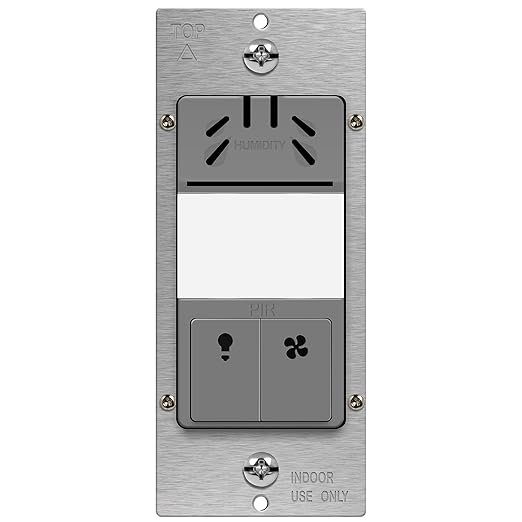 TOPGREENER Humidity Sensor Switch, Dual Tech Humidity PIR Motion Sensor Switch for Separate Fan and Light Control, 500W, 3A, Neutral Required, TDHOS5, Gray