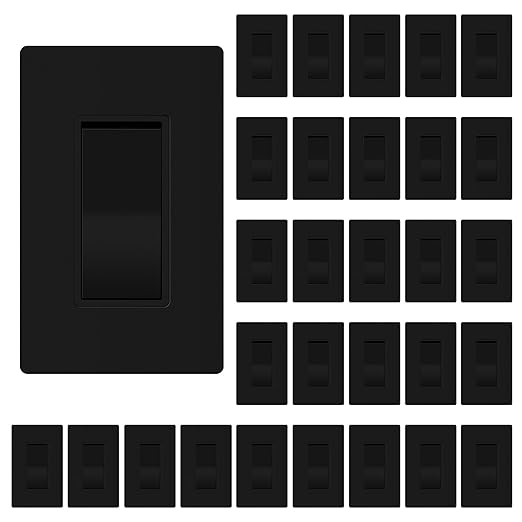 ThunderWay Matte Black 3 Way Decorative Light Switch with Plate, 15 A 120/277 V Rocker Paddle Wall Switch Replacement, Self-Grounding, Residential Grade, Wall Plate, UL Listed (30 Pack)