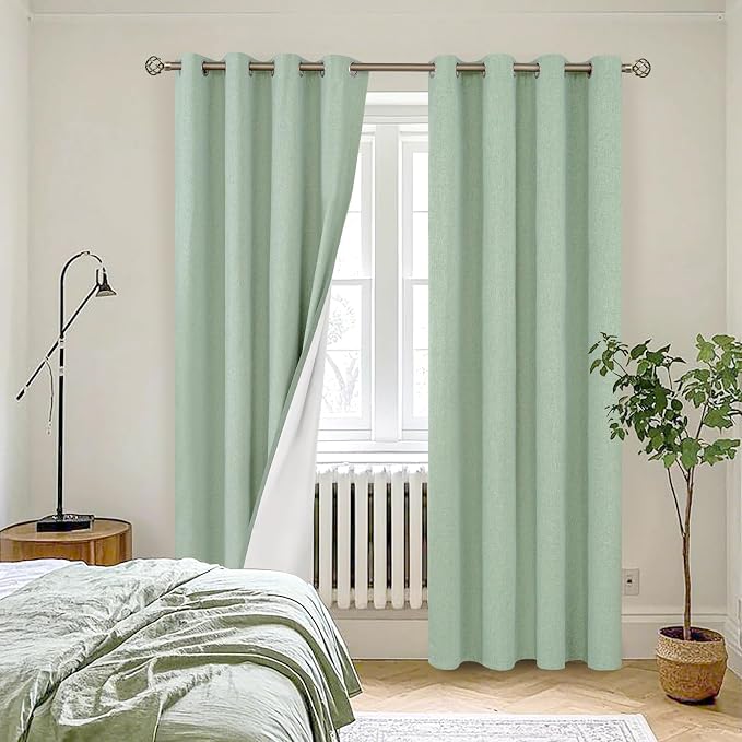 YoungsTex Light Green Linen 100% Blackout Curtains - Image 2