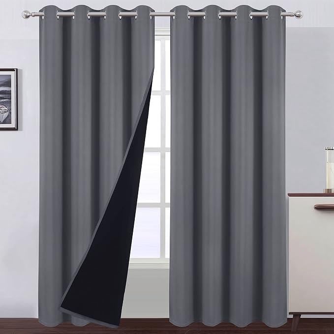 100% Blackout Curtains 52 x 84 Inch/Grey Curtains 2 Panels by Lemomo