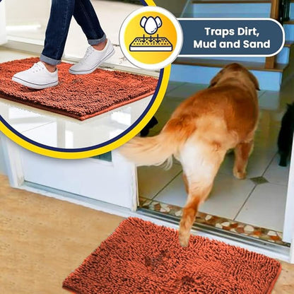 Muddy Mat® AS-SEEN-ON-TV Highly Absorbent Microfiber Dog Door Mat and Pet Rug, Non Slip Thick Washable Area and Bath Mat Soft Chenille for Kitchen Bathroom Bedroom and Indoor - Orange XL 35" x 60"
