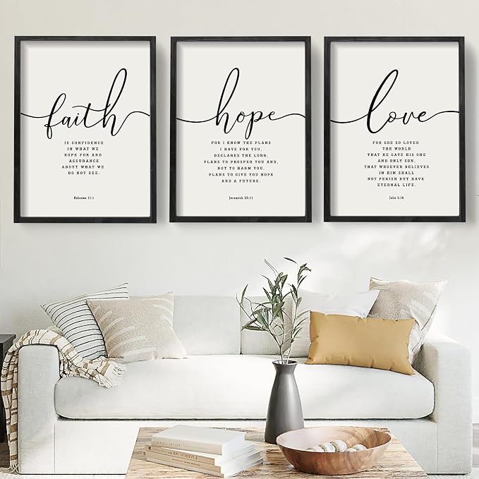 Houmury Set of 3 Framed Farmhouse Bible Verses Wall Decor Sign 11”x14” by Houmury
