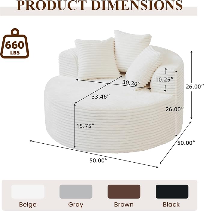 Oversized Round Chair Lounge Chaise Indoor, Upholstered Corduroy Sofa Bed - Image 2