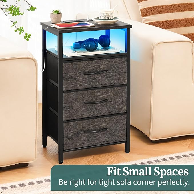 Yoobure Night Stand with Charging Station, 3 Fabric Drawers Nightstand - Image 7