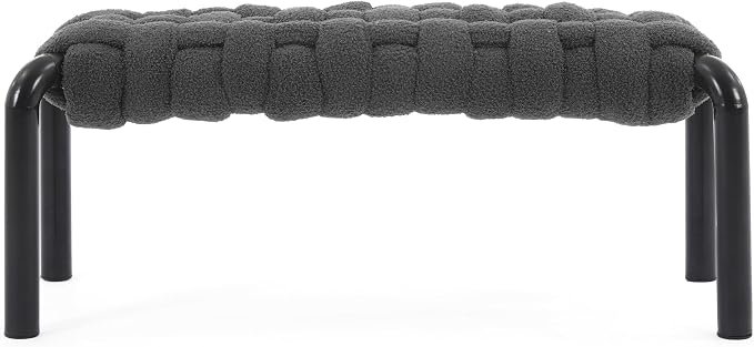 Merax 41" Teddy Fabric End of Bed Bench, Upholstered Window Seat - Image 4