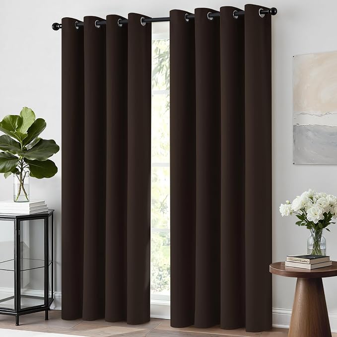 Yakamok Blackout Curtains 38x84 inch Dark Brown Thermal Drapes-Bedroom | 2 - Image 4