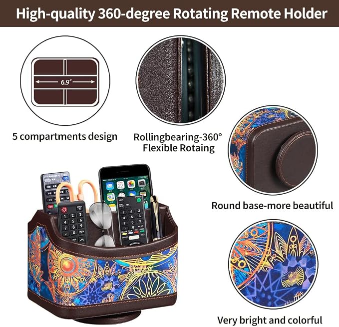 PU Leather 360° Rotatable Remote Control Holder, Nightstand TV Remote Caddy | - Image 3