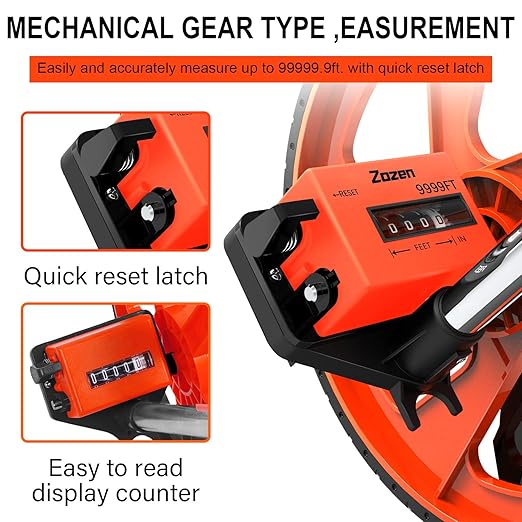 Zozen Distance Measuring Wheel, Measure Wheel in Feet and Inches, Collapsible/Mechanical/One Key to Reset/Kickstand to Keep Stand/Starting Point Arrow and Carrying Bag, Adapt to Various Roads.
