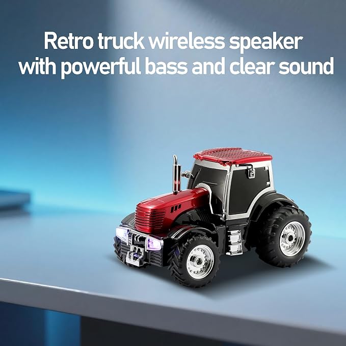 Tractor Head Bluetooth Speaker – unique Bluetooth car speaker with HD stereo, TWS pairing, LED party lights, portable wireless outdoor speaker, car model decoration, and a great gift for men (RED)