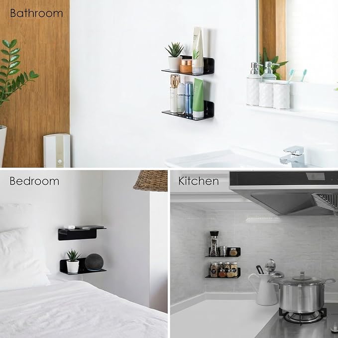 OAPRIRE Acrylic Floating Wall Shelves Black, No Drill, 9 Inch 2 Pack | Strong - Image 4