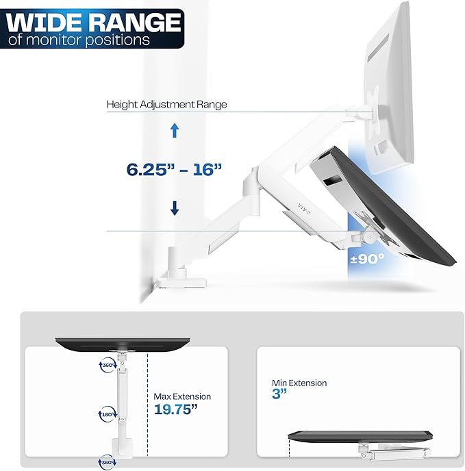 VIVO Single 17 to 32 inch Monitor Height Adjustable Counterbalance Mechanical Arm Desk Stand, Classic, Universal VESA Mount, White, STAND-V001OW