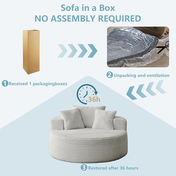 55'' Oversized Round Lounge Chaise Chair, Corduroy Upholstered Indoor Chaise - Image 7