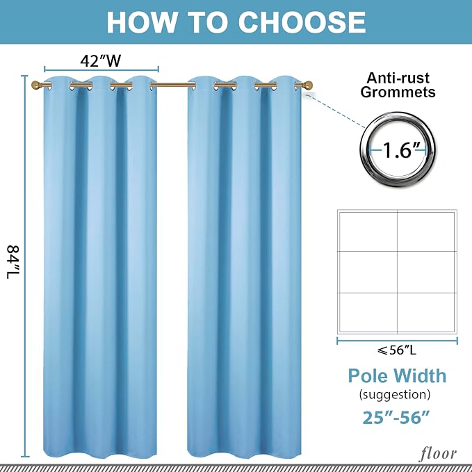 Diraysid Sky Blue Grommet Blackout Curtains - Image 6
