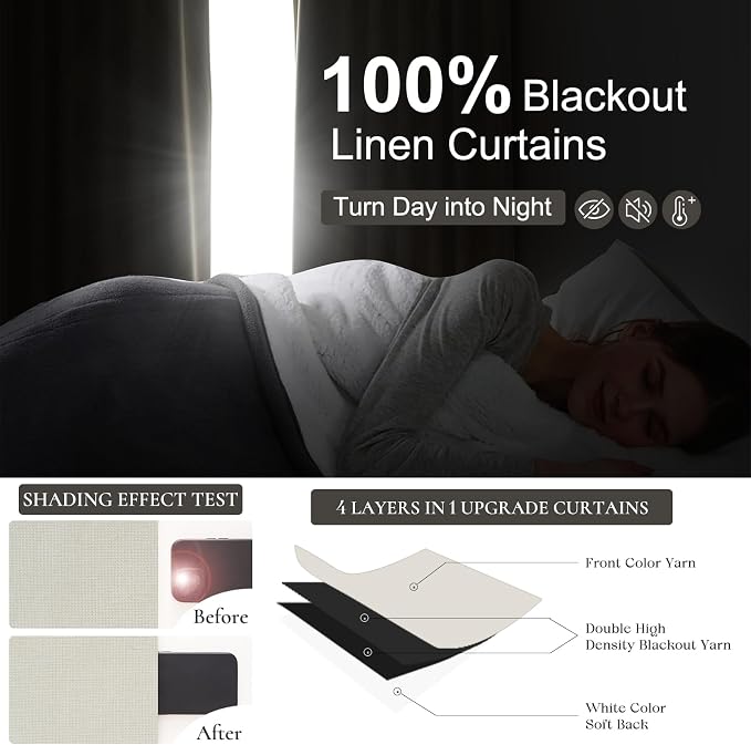 Cute Blackout Curtains 70 Inches Extra Wide Linen 90 Inch Length - Image 2