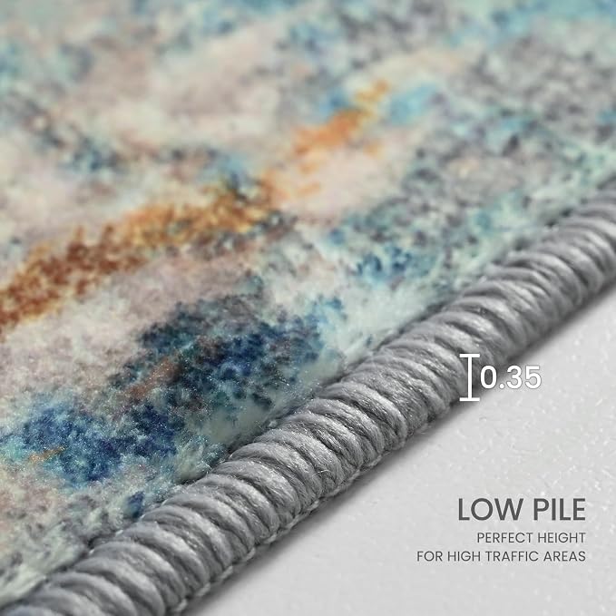 Runner Rug for Kitchen Hallways Runner Rug Non Slip 2'6''x8' Washable Blue Long - Image 6