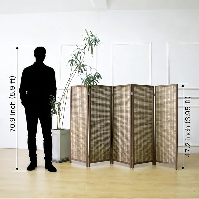 5 Panel Short Room Divider Screen, Small Bamboo Panel Divider - Image 2