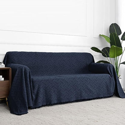 MYSKY HOME Sofa Covers & Slipcovers for 2 Cushion Couch, Living Room & Sectional Sofa Couch Covers for Dogs, Navy Blue (Large: 71" x 102")