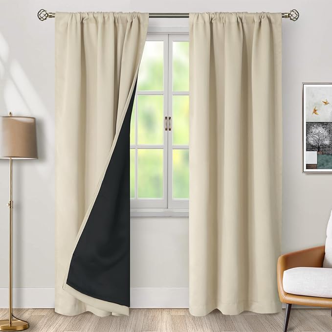 BGment Beige 100% Blackout Curtains - Image 2