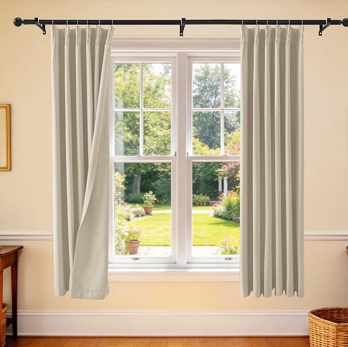 Etherealveil Taupe Pinch Pleated Blackout Curtains 2 Panels 40"x72" | Back Tabs by Etherealveil