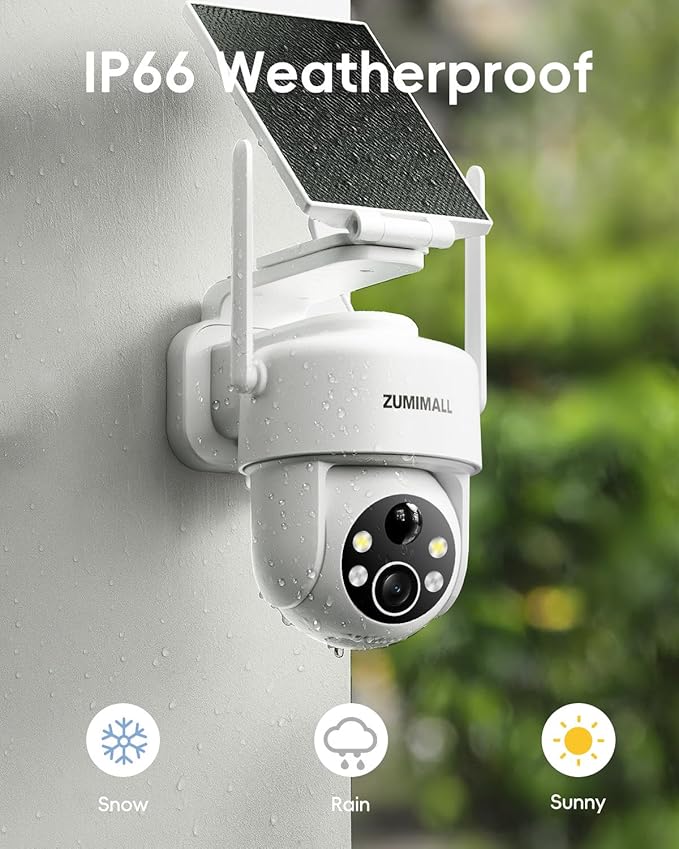ZUMIMALL 2K Solar Security Cameras Wireless Outdoor | 360° PTZ View Control via App | 2.4G WiFi, Color Night Vision, 2-Way Talk, PIR Motion Detection, Free Rolling 7-Day Cloud Storage, No Monthly Fee