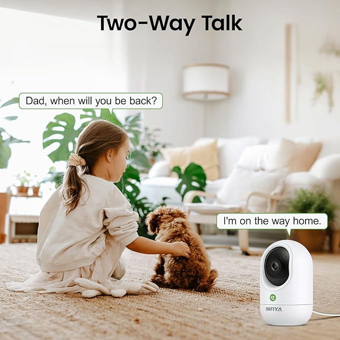 INFIYA 2K Security Camera Indoor-360 Cameras for Home Security and One-Tap Call, Elderly/Cat/Baby/Nanny, Motion Alert, Intelligent Tracking, 2.4GHz WiFi Only, Work with Alexa/Google Home, K7 2Pack