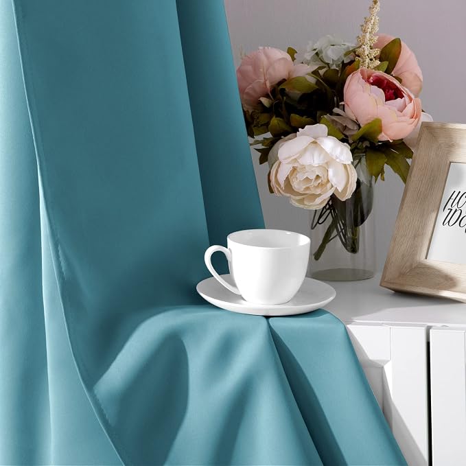 HOMEIDEAS Blue Blackout Curtains 52 X 96 Inch Bedroom Curtains 2 Panels Room - Image 5