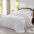 100% Cotton 3-Piece Quilt Set White Full Queen Size Lightweight Bedspread by LEAONME