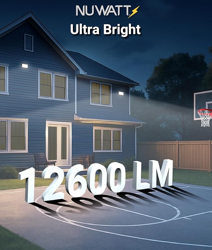 NUWATT 90W LED Flood Light, 3CCT 3000K/4000K/5000K Selectable, IP65 Waterproof Lighting, Adjustable Knuckle Mount, 12600LM, 0-10V Dimmable, 120-277V, Outdoor Security Floodlight for Yard, Bronze, UL