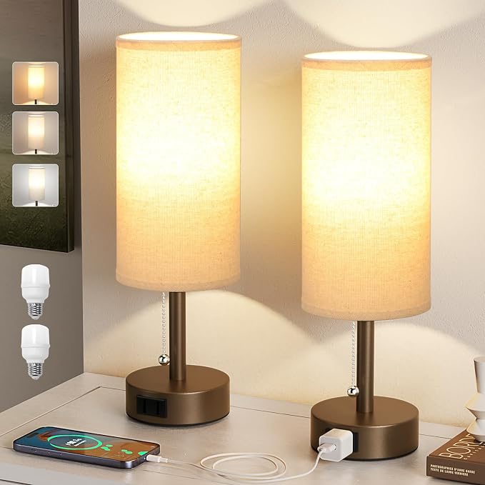 Brown Bedside Table Lamps Set of 2 - Image 7