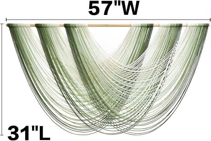 Macrame Wall Hanging Large Dip Dyed Boho Green Wall Art Decor 57"W*31"L | - Image 5