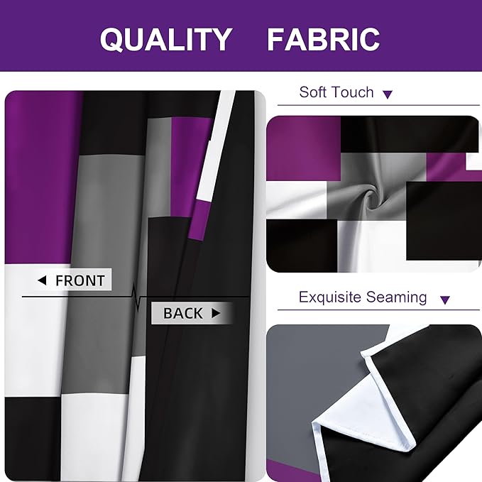 Purple 100% Blackout Curtains for Bedroom 108 inch Extra Long 2 Panels Set Black White Grey Modern Abstract Geometric Black Out Curtains Room Darkening Window Drapes for Living Room, 52Wx108L