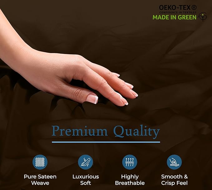 Royale Linens 400 Thread Count 100% American Grown Cotton Fitted Sheet Twin Size - All Around Elastic Fitted Sheet - Luxury Sateen Weave - Snug Fit Bottom Sheet Fit Up to 16 Inch (Twin, Hazel Nut)