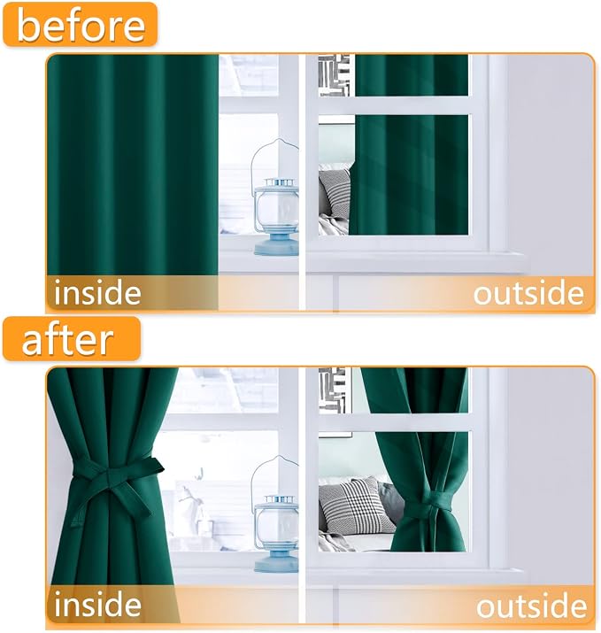 Blackout Curtains for Bedroom, Hunter Green, 52 x 63 Inch, 2 Panels | Thermal - Image 4
